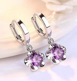 925 Silver Purple Gem Stone Zircon Crystal Diamond Earrings