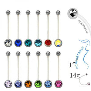 12Pcs Acrylic Flat CZ Gem Bioplast Pregnancy Navel Belly Button Rings 14g