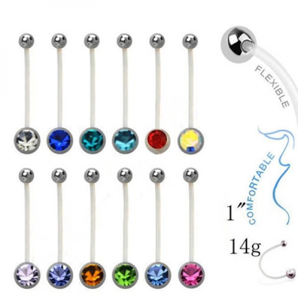 12Pcs Acrylic Flat CZ Gem Bioplast Pregnancy Navel Belly Button Rings 14g