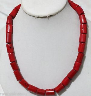 Red Cylinder Coral Necklace 18inch