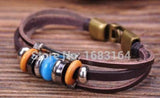 Bronze Surfer Leather Wood Stone Beads Wristband Bracelet