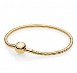 925 Sterling Silver Smooth Ball Clasp Snake Chain Pan Bracelet