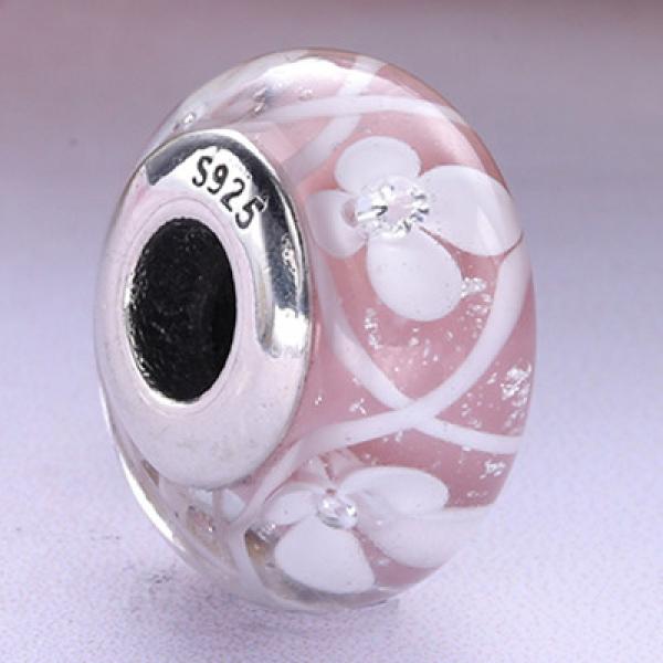 925 Sterling Silver Purple Field of Flowers Glass Charms Bead