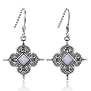 925 Silver Flower Square Sandstone Drop Earrings