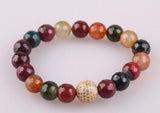 Micro Zircon Pave Ball Faceted Agat Beads Strand Bracelet