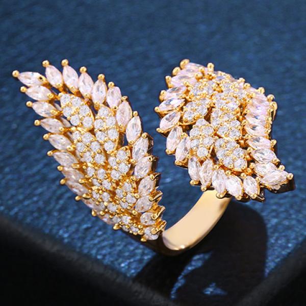 LOUMISS Leaf Wedding Rings Micro Pave CZ Zircon Romantic Jewelry