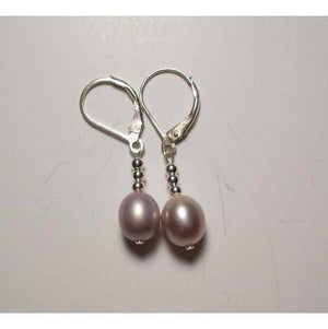 Pink Oval Freshwater Pearl Dangle Earrings 925 Silver Hooks