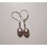 Pink Oval Freshwater Pearl Dangle Earrings 925 Silver Hooks