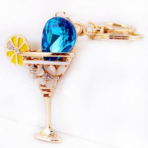 Crystal Wineglass Keychain Women Gift Charm Metal Accessories Car Key Chain