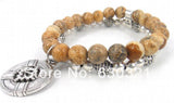 8mm Semi Precious Stone and Crystal Glass Beads Bracelet with Cross Charm