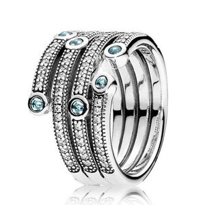 925 Sterling Silver Ocean Frosty Crystal Ring Wedding Party Europe Jewelry