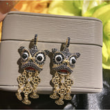 S925 Silver Pixiu Earrings Colored Zircon Tassel Long Earrings