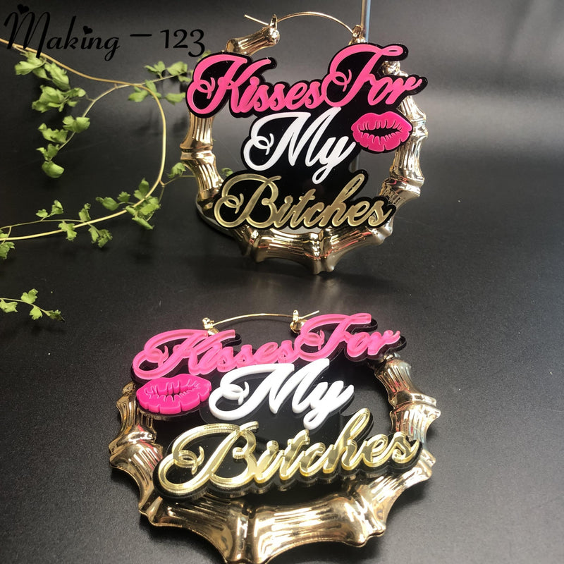 Personalized Name Hoop Earrings Bamboo Aretes Acrylic Hoop Earrings