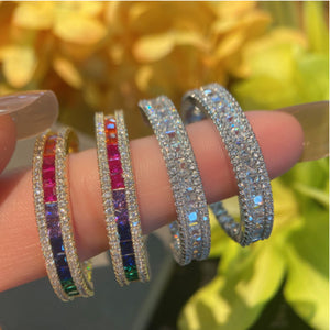 Rainbow Hoop Earrings Gradient S925 Silver Needle Female