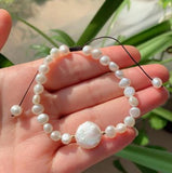 Baroque Raw Coin Charm Freshwater Pearl Strand Bracelet