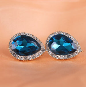 Bridal Clip On Earrings Rhinestone Water Drop Prom