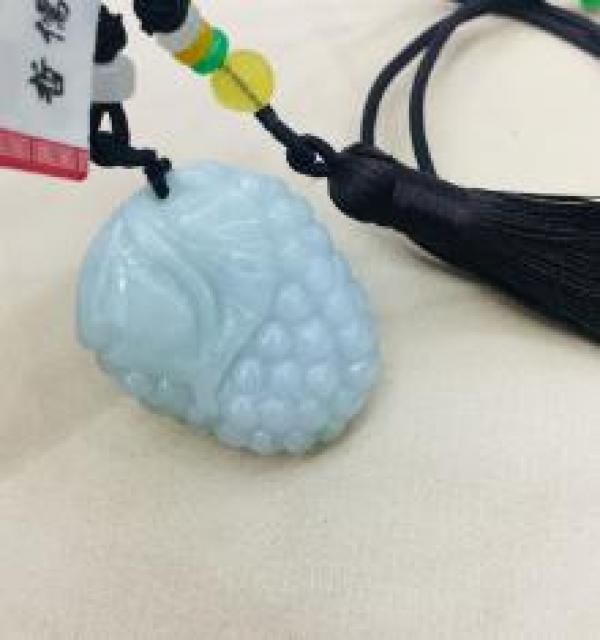 Burmese Emerald Jade Carved Grape Pendant Necklace with Tassel