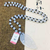 Brazilian Ice Jade Leaf Pendant Necklace with Chalcedony Bead