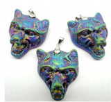 Natural Stone Skull Elephant Wolf Head Titanium Quartz Crystal Charm Pendant
