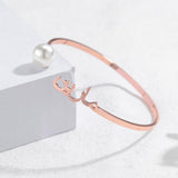 Arabic Name Pearl Bracelet Stainless Steel Personalized Bangle for Women