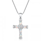Romantic Opal Cross Pendant Necklace for Women