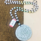 Burmese Emerald Jade Carving Flower Pendant with Tri-Color Bead Necklace