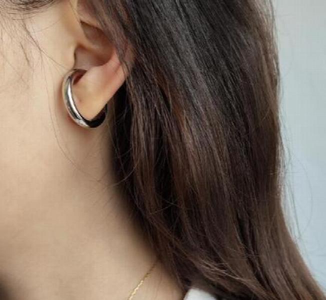 Thick Hoop S925 Sterling Silver No Pierced Ear Clip Earring