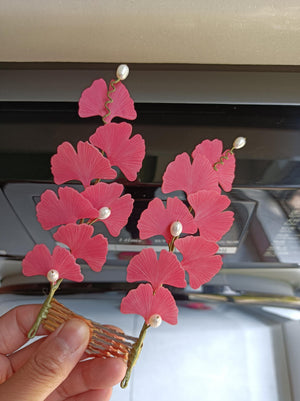 LALAVARA Ginkgo Biloba Leaf Hair Combs for Women HanFu Yukata Ornament