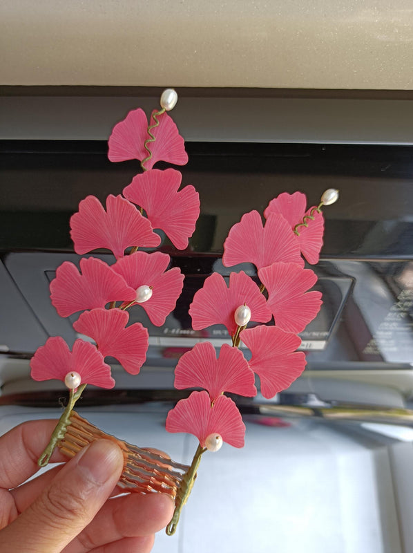LALAVARA Ginkgo Biloba Leaf Hair Combs for Women HanFu Yukata Ornament