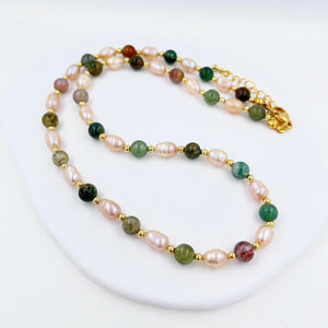 Natural Stone Baroque Pearl Necklace Agate Bead Charm Jewelry