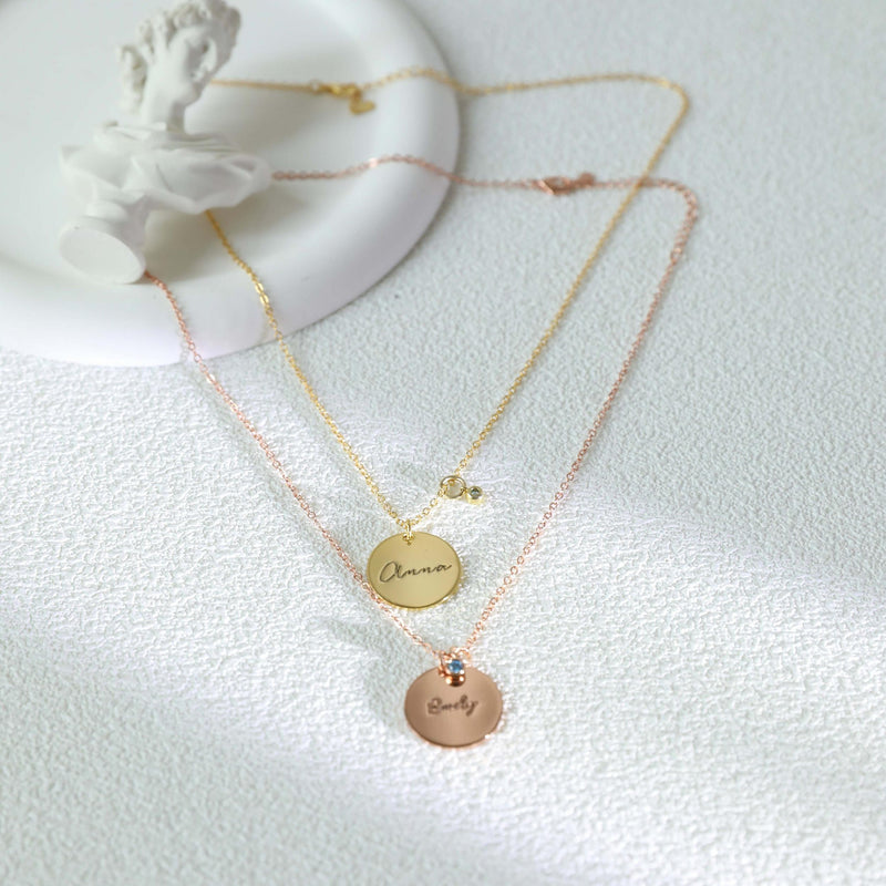 Personalized Circular Name Necklace with Birthstone-Custom Name Necklace