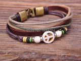 Bronze Surfer Hemp Leather Stone Beads Bangle Bracelet Mens