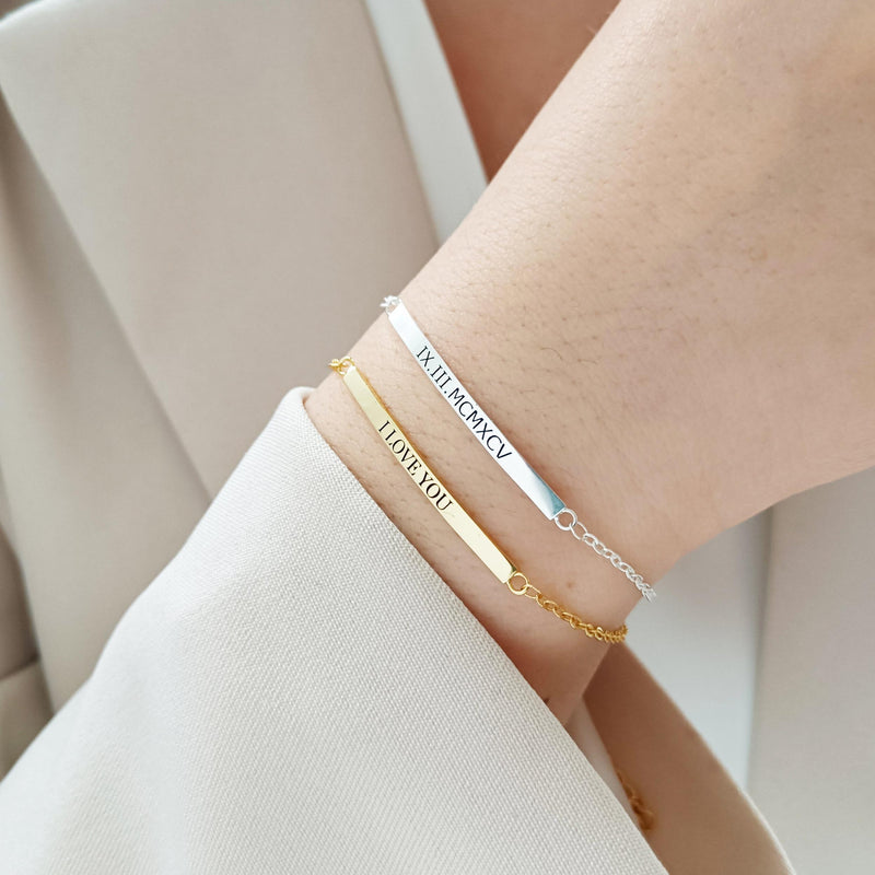 Personalised Name Bar Bracelet, Stainless Steel Nameplate