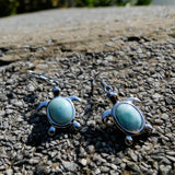 925 Silver Larimar Sea Turtle Dangle Earrings Women's Fine Jewelry