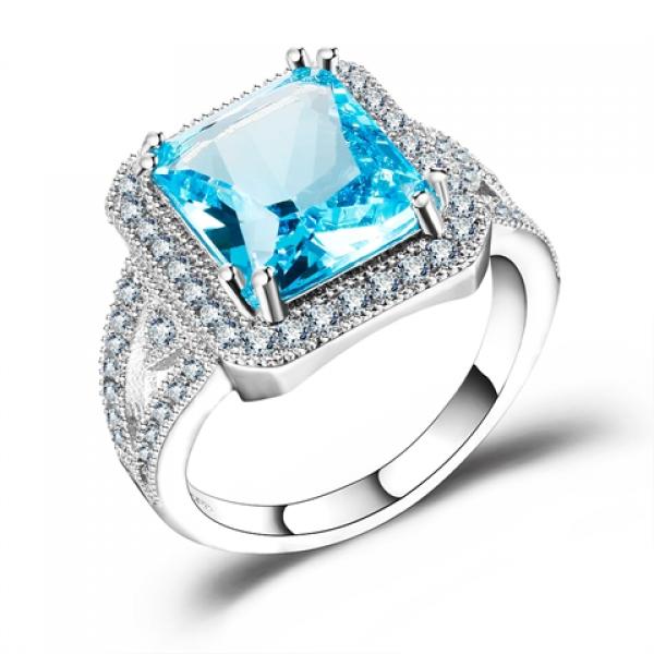 Sky Topaz Anniversary Rings 925 Silver With CZ