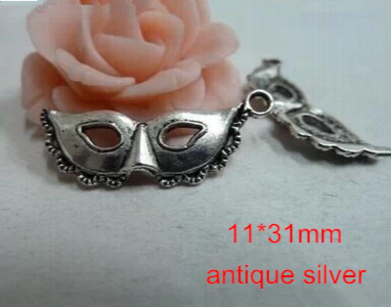 -40 pcs Antique Metal Mask 11*31mm Masquerade Mask Charm Pendant