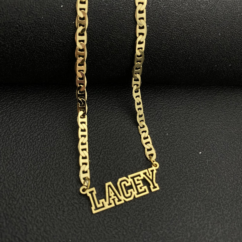 Stainless Steel Flat Chain Necklace Name Choker Pendant