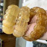 Yellow Jade Stone Beads Bracelet Gemstone Bangle for Women