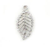 20PCS 27x14mm Rhinestones Hollow Leaf Pendant Charms for Floating Locket