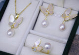 Fritillaria Inlaid Bow Freshwater Pearl Set 8-9mm