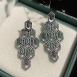 S925 Sterling Silver Hexagonal Hollow Diamond Zircon Crystal Earrings DIY
