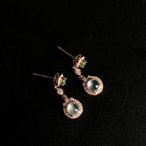 Double Ice Chalcedony Egg Round Earrings Silver Jewelry