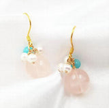Rose Quartz Pearl Amazonite 925 Silver Earrings