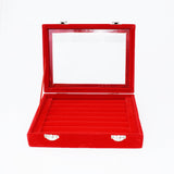 Red Velvet Ring Display Box Earring Organizer Jewelry Tray