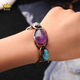 Antique Bronze Copper Cuff Bangle with Natural Crystal Stones