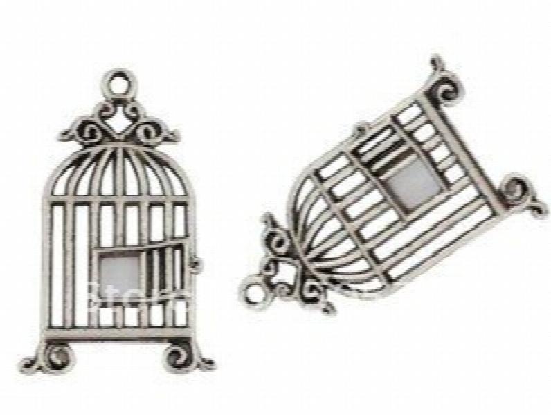 80Pcs Tibetan Silver Bird Cage Charms for Jewelry Making