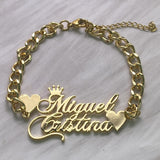 Personalized Double Name Bracelet with Crown Heart Nameplate