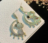 Bear Emerald Crystal Zircon Earrings 14K Plated S925 Silver Needle