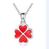 Girls Red Green Clover Pendant Necklace Women Silver 925 Clavicle Necklace Gift