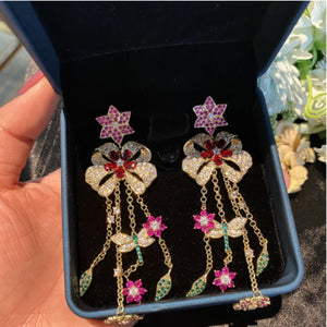 S925 Silver Needle Flower Tassel Earrings Bohemian Style